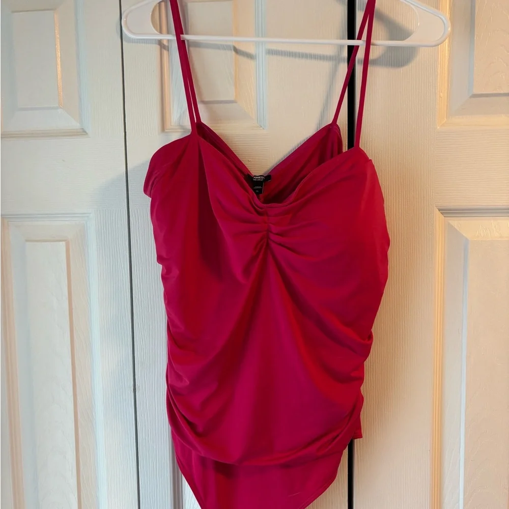 Express Fuchsia Ruched Bodysuit - Picture 1 of 3
